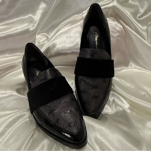 3.1 Phillip Lim Quinn Leather Loafers Tortoise Shell Suede Black Classic 38/8 - Picture 12 of 15